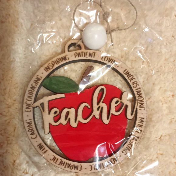 NEW! Lasar Engraved Wooden Teacher Ornament ~ Positive Traits of a Great Teacher - Picture 1 of 3